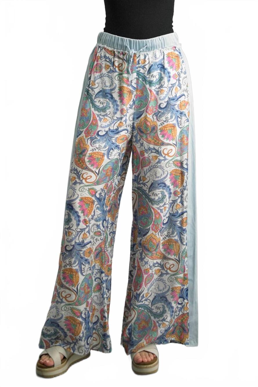 NEW TEMPO PARIS women's tie front print pants in blue